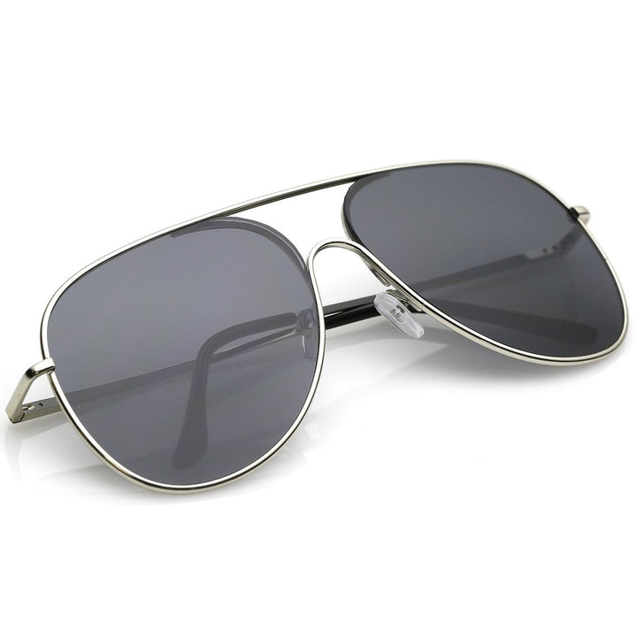 Classic Oversize Metal Aviator Sunglasses 62mm Semi Rimless Flat Lens Teardrop Image 4