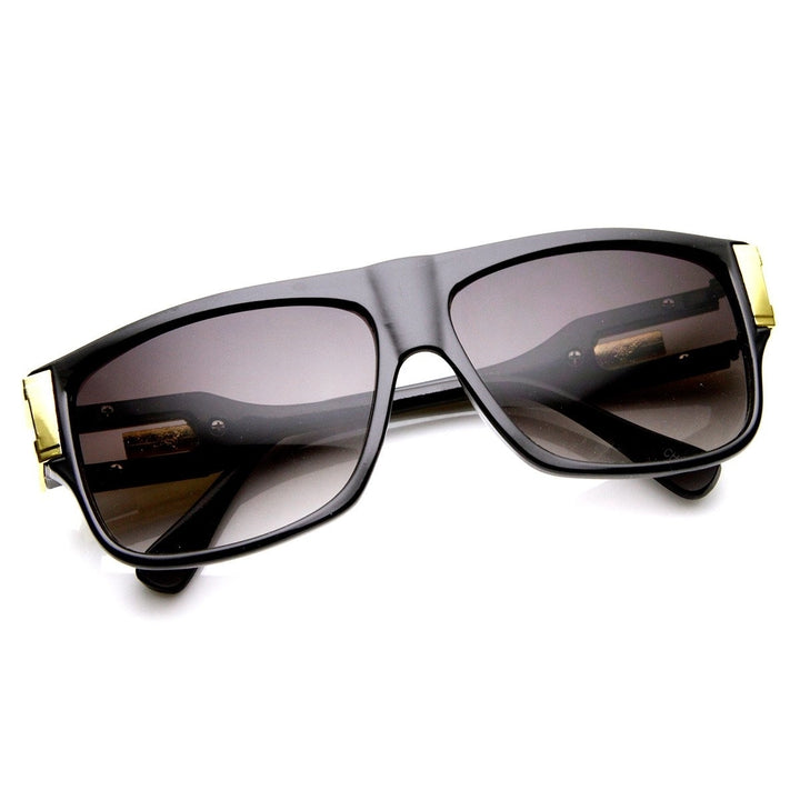 Classic Retro Double Hinged Temple Aviator Sunglasses UV Protection 60mm Black Image 4