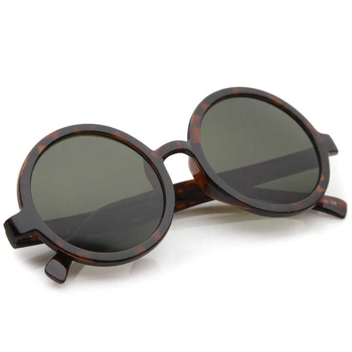 Classic Retro Horn Rimmed Neutral-Colored Lens Round Sunglasses 52mm Image 4