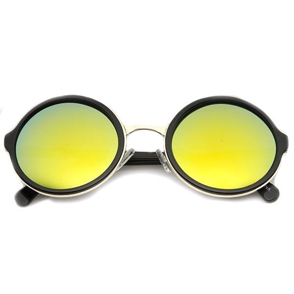 Classic Round Plastic Metal Frame Flash Mirror Lens Sunglasses UV Protection Image 1