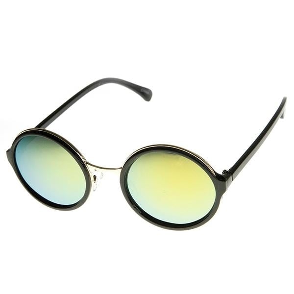 Classic Round Plastic Metal Frame Flash Mirror Lens Sunglasses UV Protection Image 2