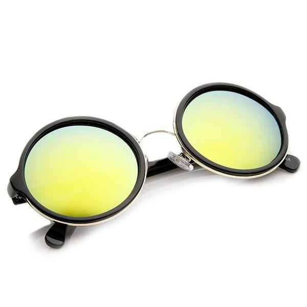 Classic Round Plastic Metal Frame with Flash Mirror Lens Image 4