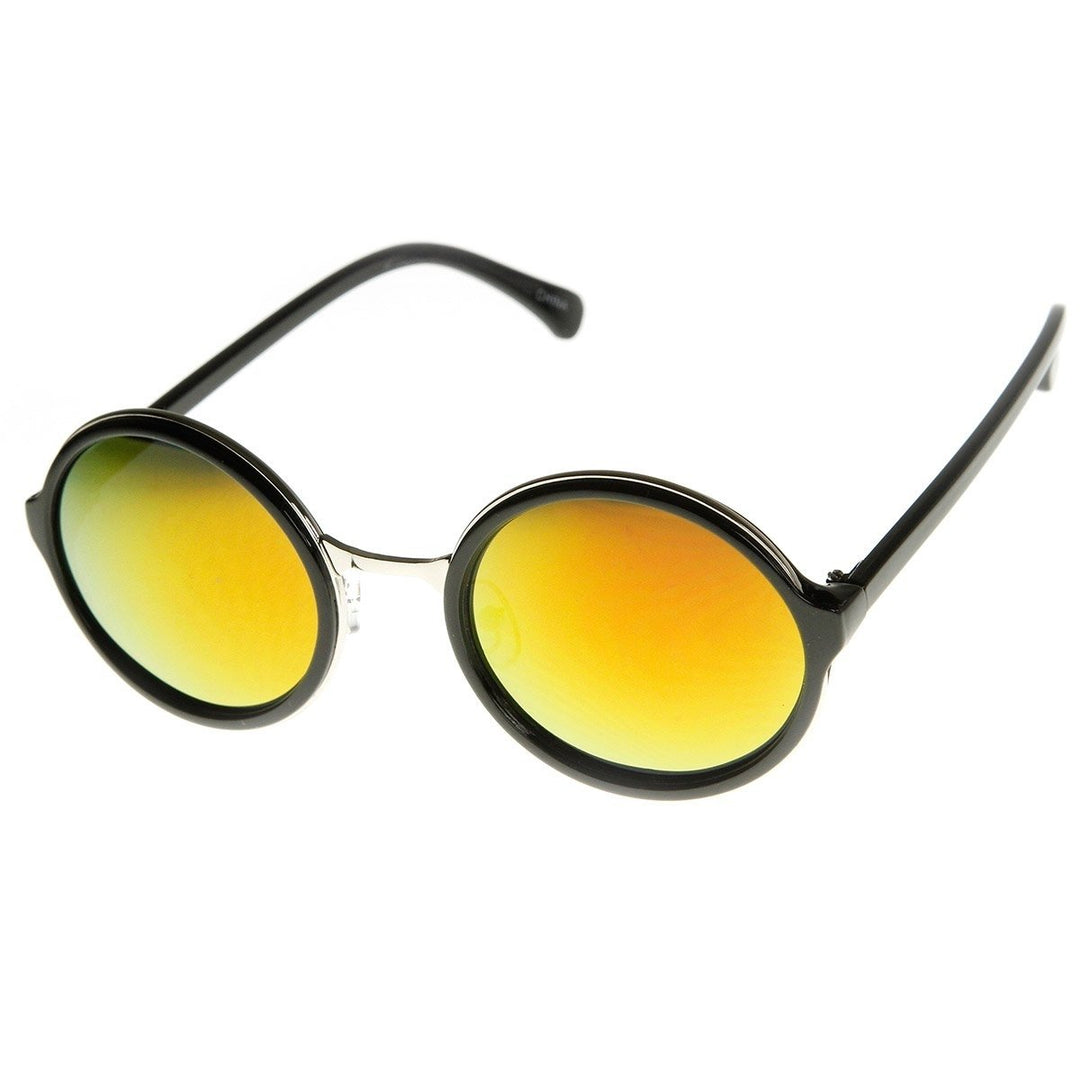 Classic Round Plastic Metal Frame Flash Mirror Lens Sunglasses UV Protection Image 6