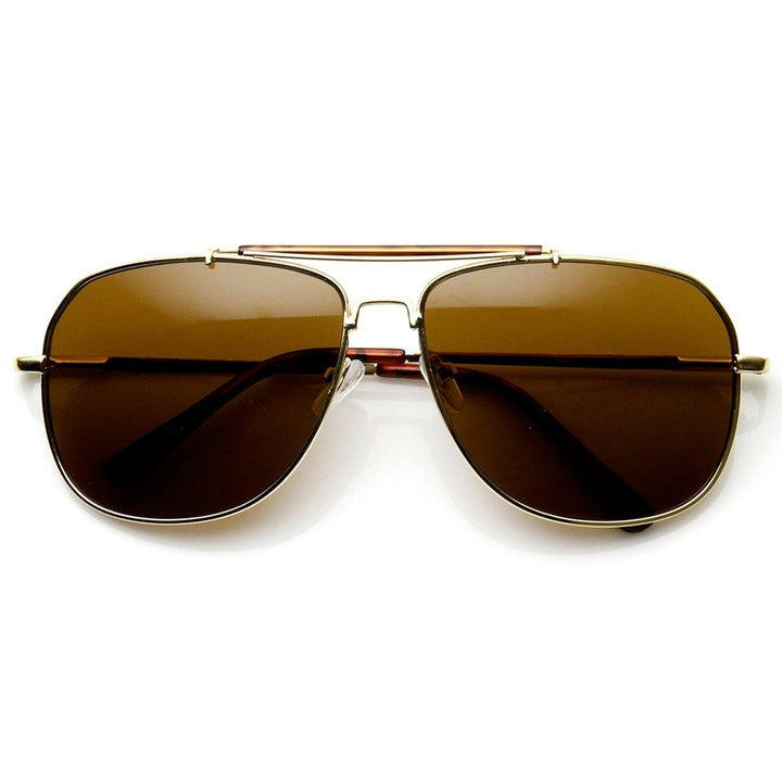 Classic Square Full Metal Frame Crossbar Aviator Sunglasses Image 4