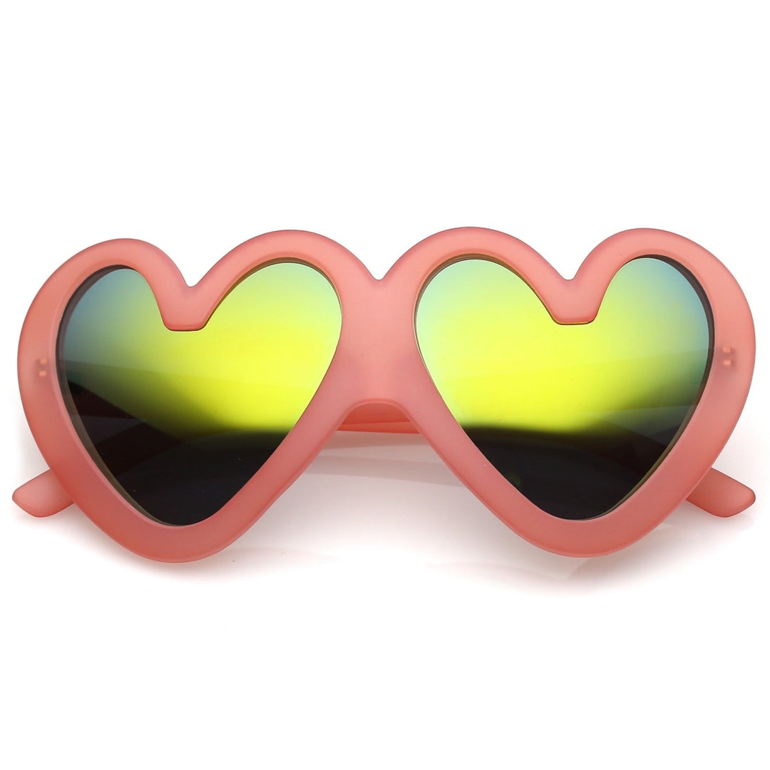 Cute Oversize Heart Sunglasses Matte Finish Mirrored Lens 55mm UV Protected Image 1