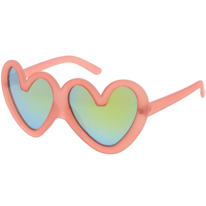 Cute Oversize Heart Sunglasses Matte Finish Mirrored Lens 55mm UV Protected Image 2