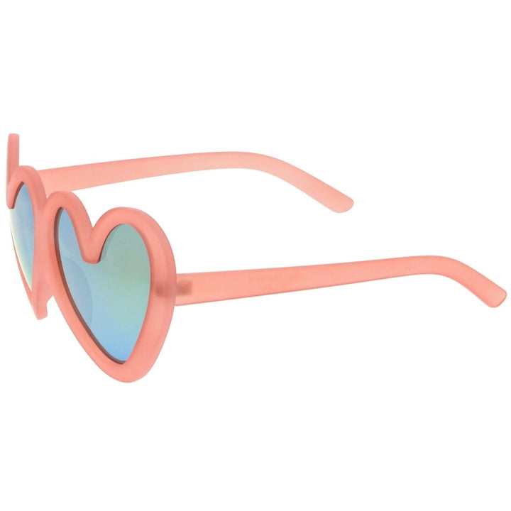 Cute Oversize Heart Sunglasses Matte Finish Mirrored Lens 55mm UV Protected Image 3