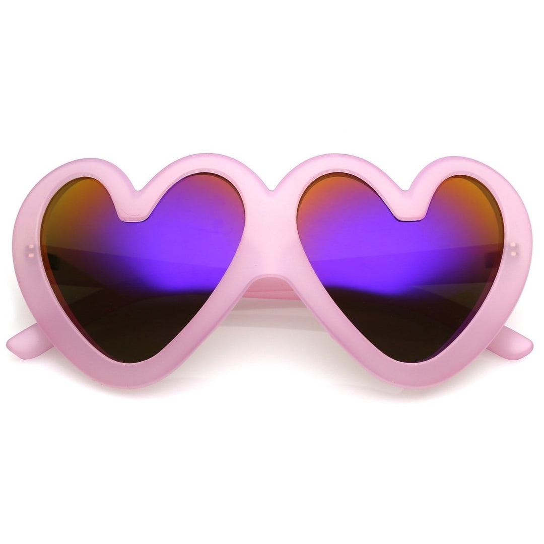 Cute Oversize Heart Sunglasses Matte Finish Mirrored Lens 55mm UV Protected Image 4