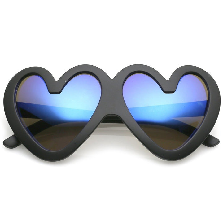 Cute Oversize Heart Sunglasses Matte Finish Mirrored Lens 55mm UV Protected Image 6