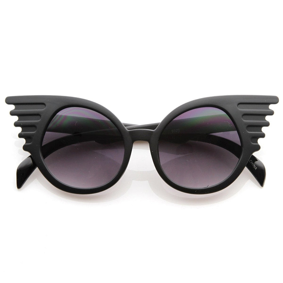 Designer Inspired Fashion Eccentric Unique Round Circle Winged Sunglasses Image 1