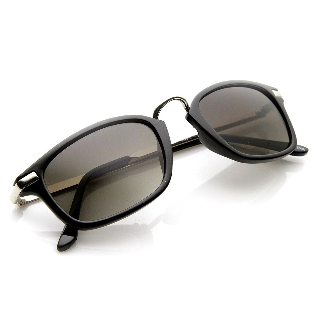 Designer Inspired Narrow Horn Rimmed Style Sunglasses with Metal Arms Image 4