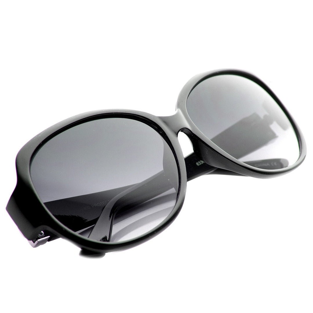 Designer Large Metal Accent Round Oversized Sunglasses Image 4