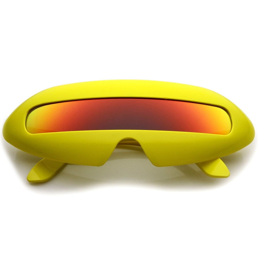 Futuristic Costume Single Shield Colored Mirror Lens Novelty Wrap Sunglasses 70mm Image 1