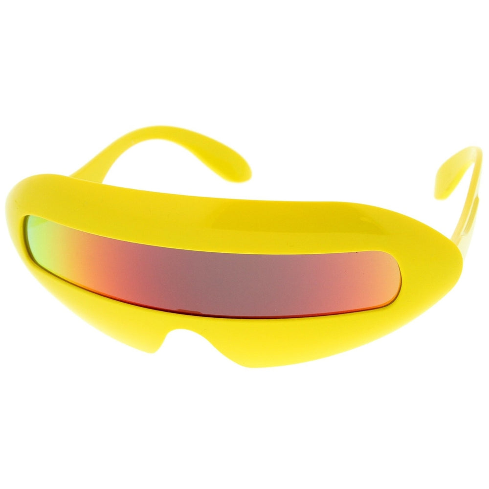 Futuristic Costume Single Shield Colored Mirror Lens Novelty Wrap Sunglasses 70mm Image 2