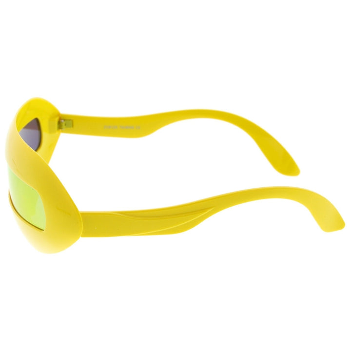 Futuristic Costume Single Shield Colored Mirror Lens Novelty Wrap Sunglasses 70mm Image 3