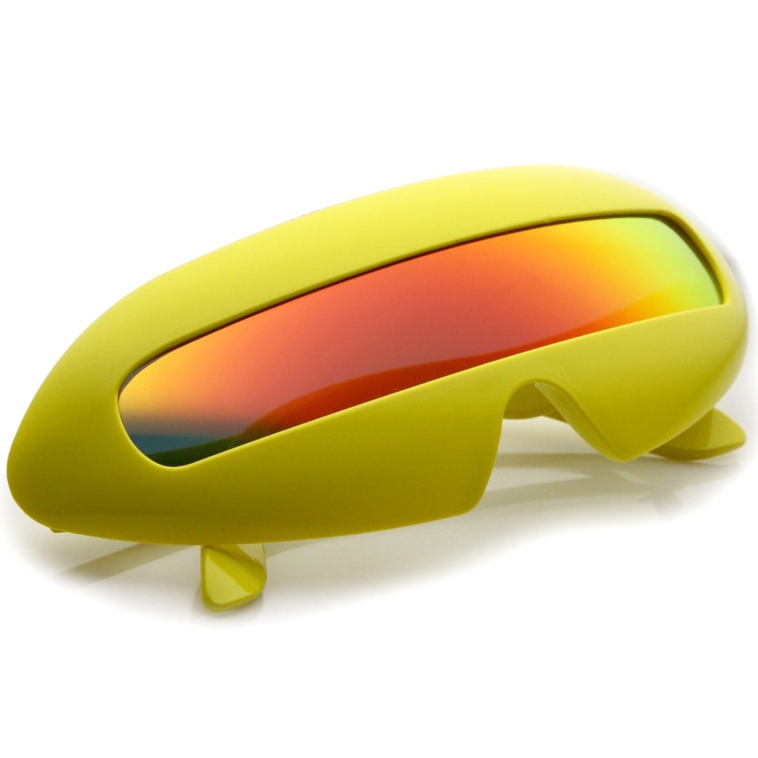Futuristic Costume Single Shield Colored Mirror Lens Novelty Wrap Sunglasses 70mm Image 4