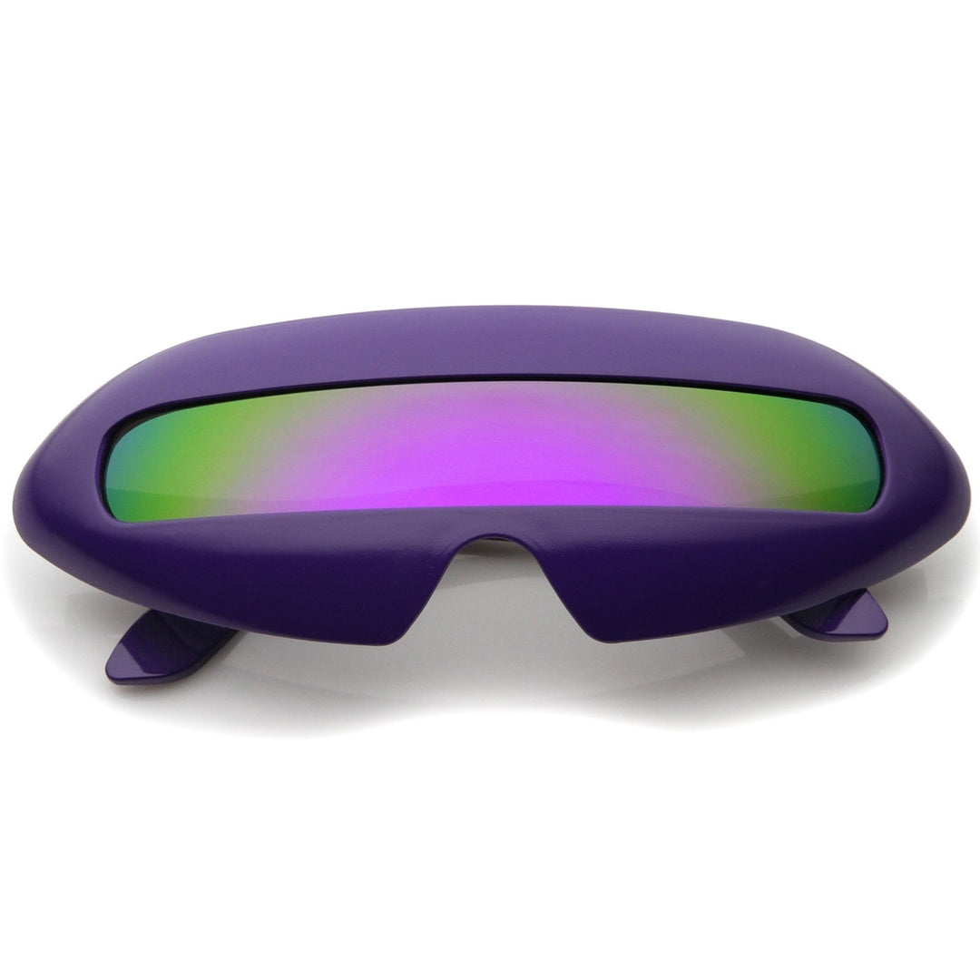 Futuristic Costume Single Shield Colored Mirror Lens Novelty Wrap Sunglasses 70mm Image 6