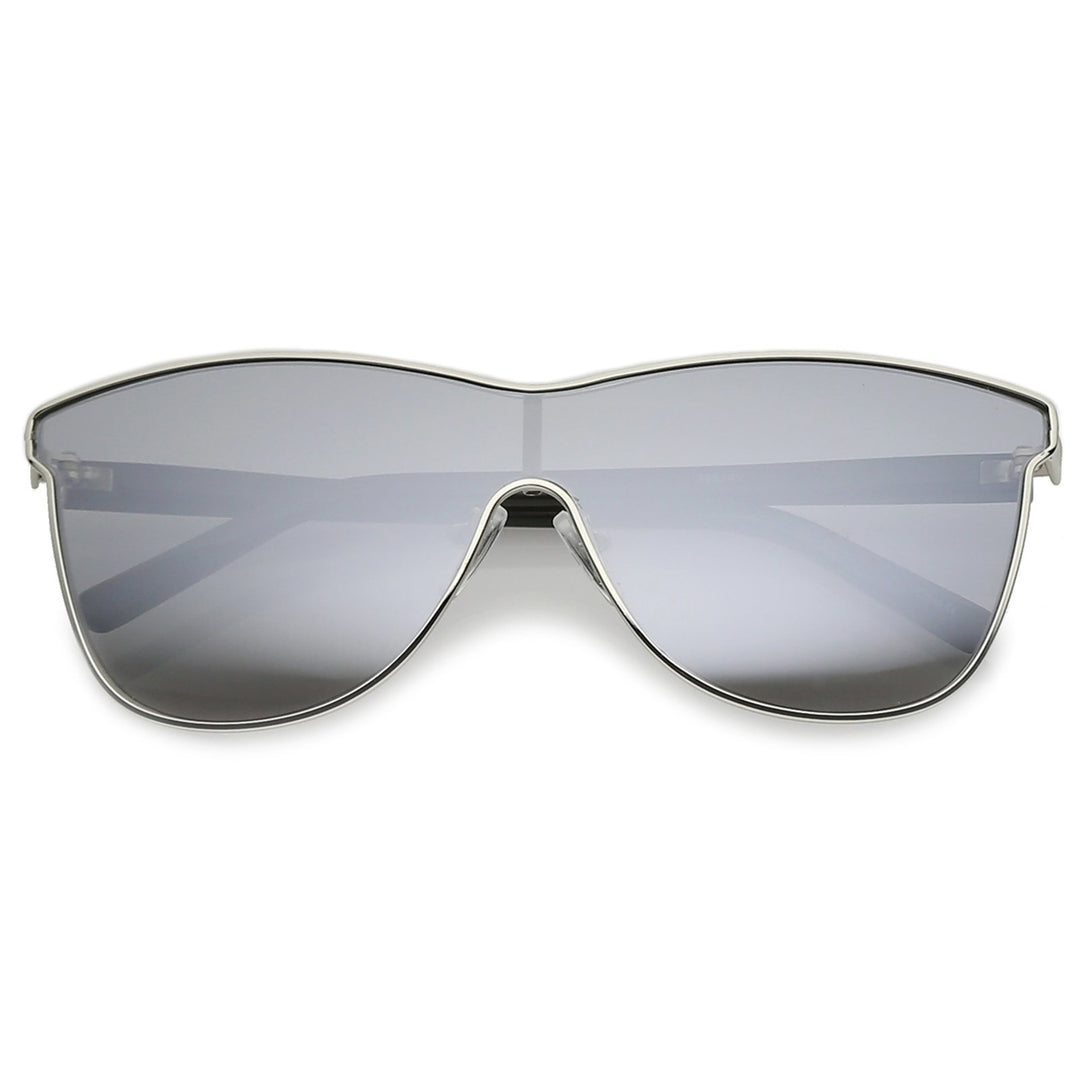 Futuristic Horn Rimmed Colored Mirror Mono Lens Cat Eye Sunglasses 65mm Image 1