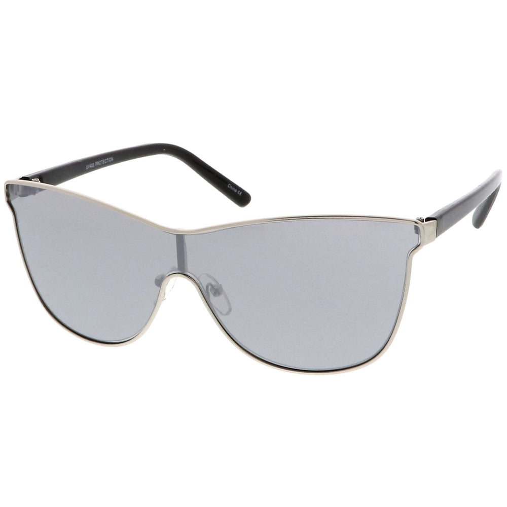 Futuristic Horn Rimmed Colored Mirror Mono Lens Cat Eye Sunglasses 65mm Image 2
