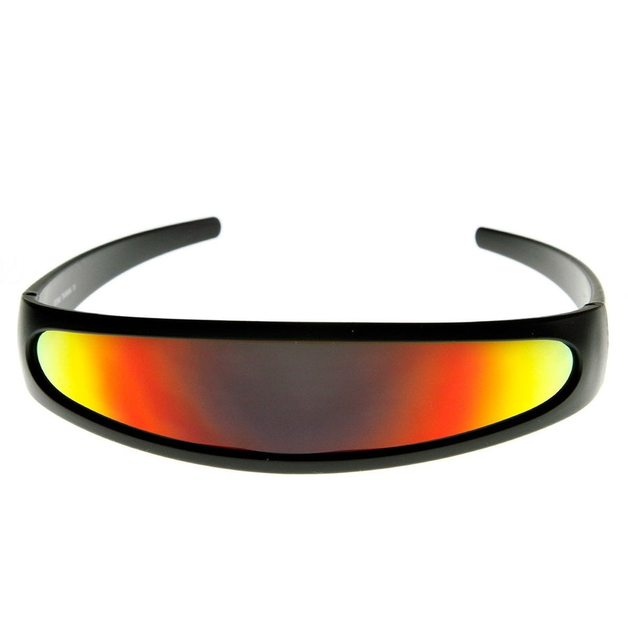 Futuristic Narrow Cyclops Color Mirrored Lens Visor Sunglasses Image 1