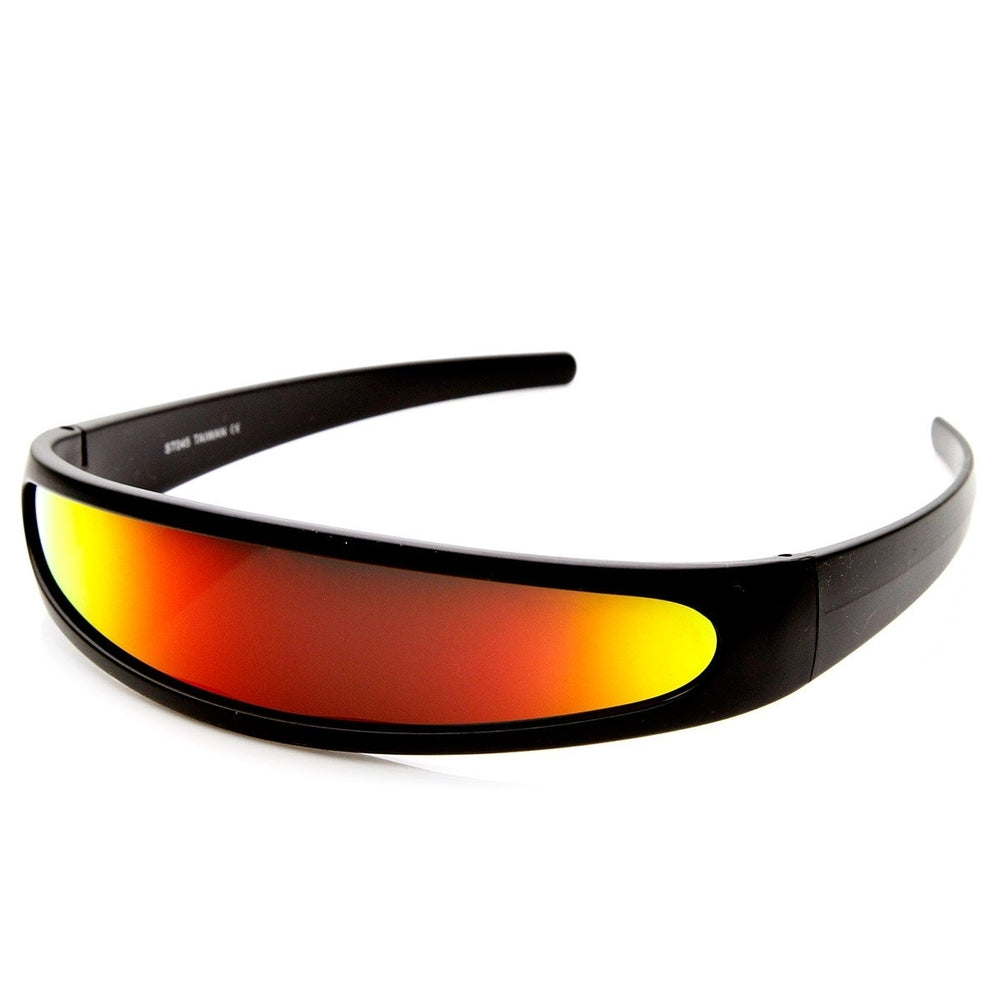 Futuristic Narrow Cyclops Color Mirrored Lens Visor Sunglasses Image 2