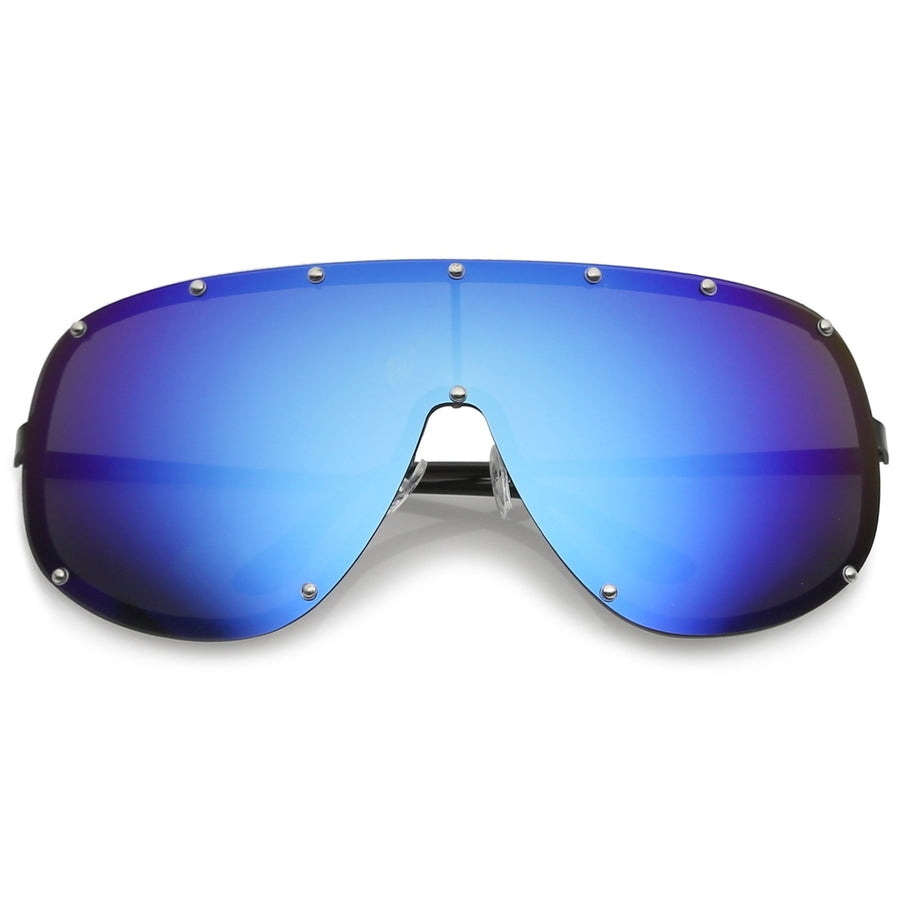 Futuristic Oversize Rimless Colored Mirrored Mono Lens Shield Sunglasses 75mm Image 1