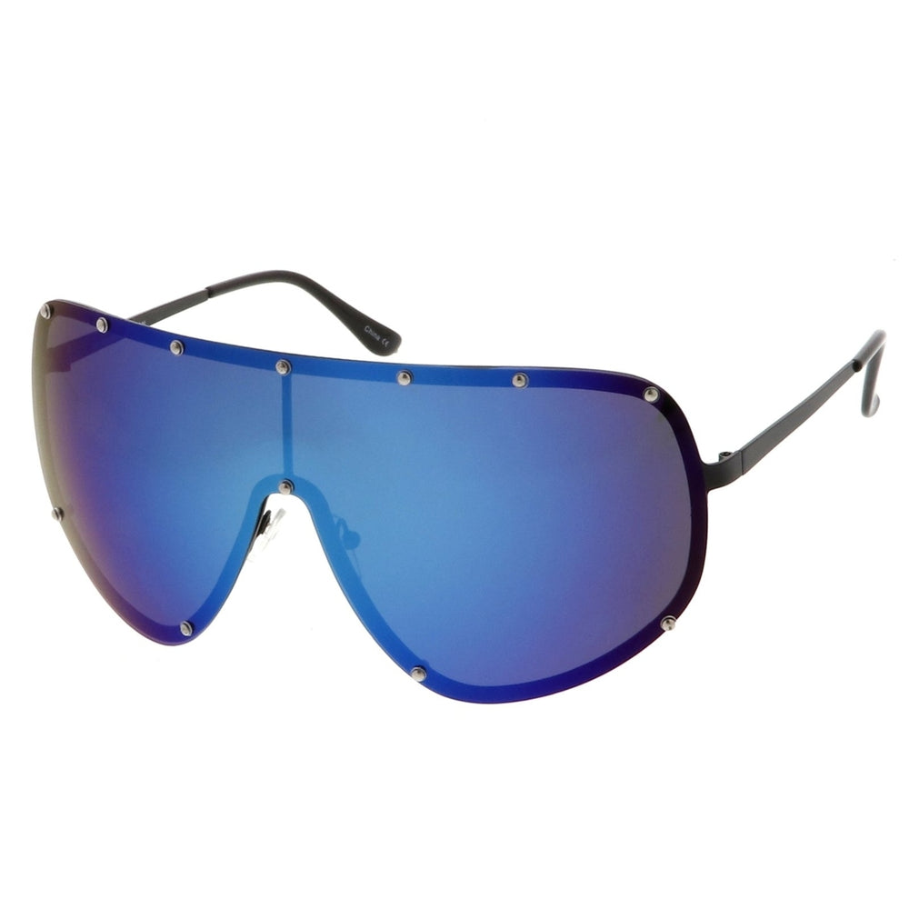 Futuristic Oversize Rimless Colored Mirrored Mono Lens Shield Sunglasses 75mm Image 2