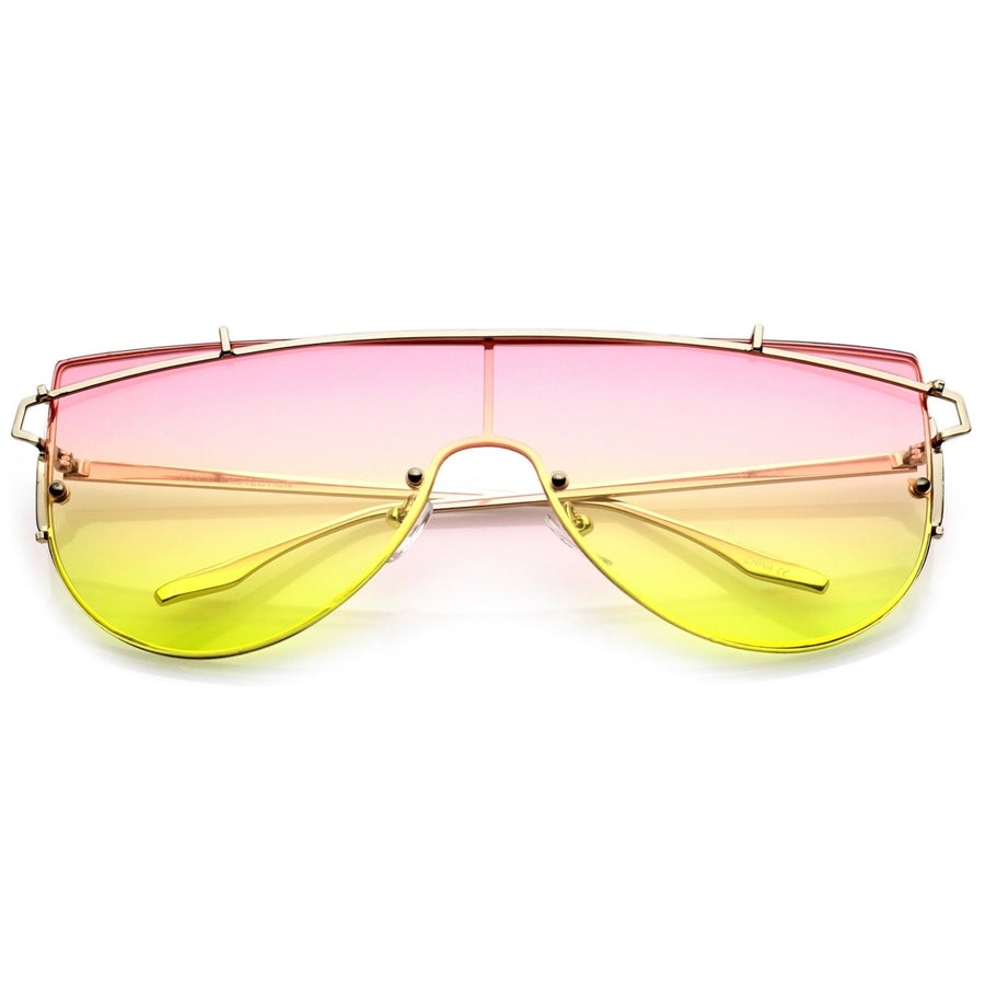Futuristic Rimless Metal Crossbar Gradient Colored Mono Lens Shield Sunglasses 61mm Image 1