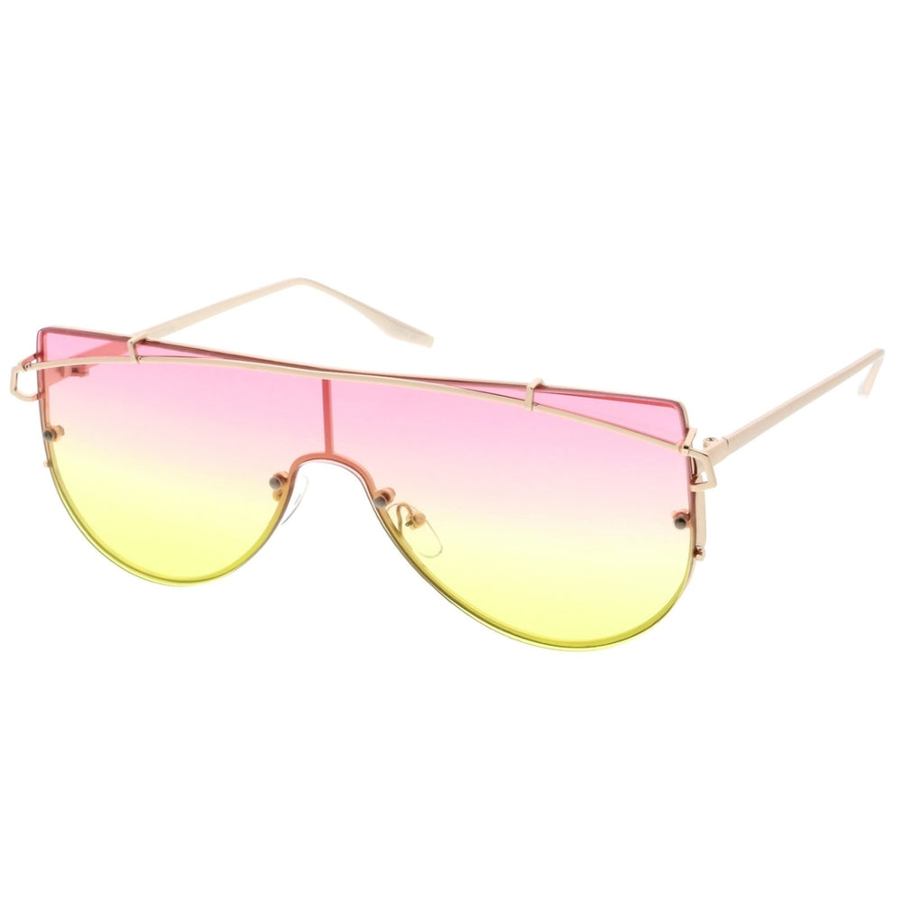 Futuristic Rimless Metal Crossbar Gradient Colored Mono Lens Shield Sunglasses 61mm Image 2