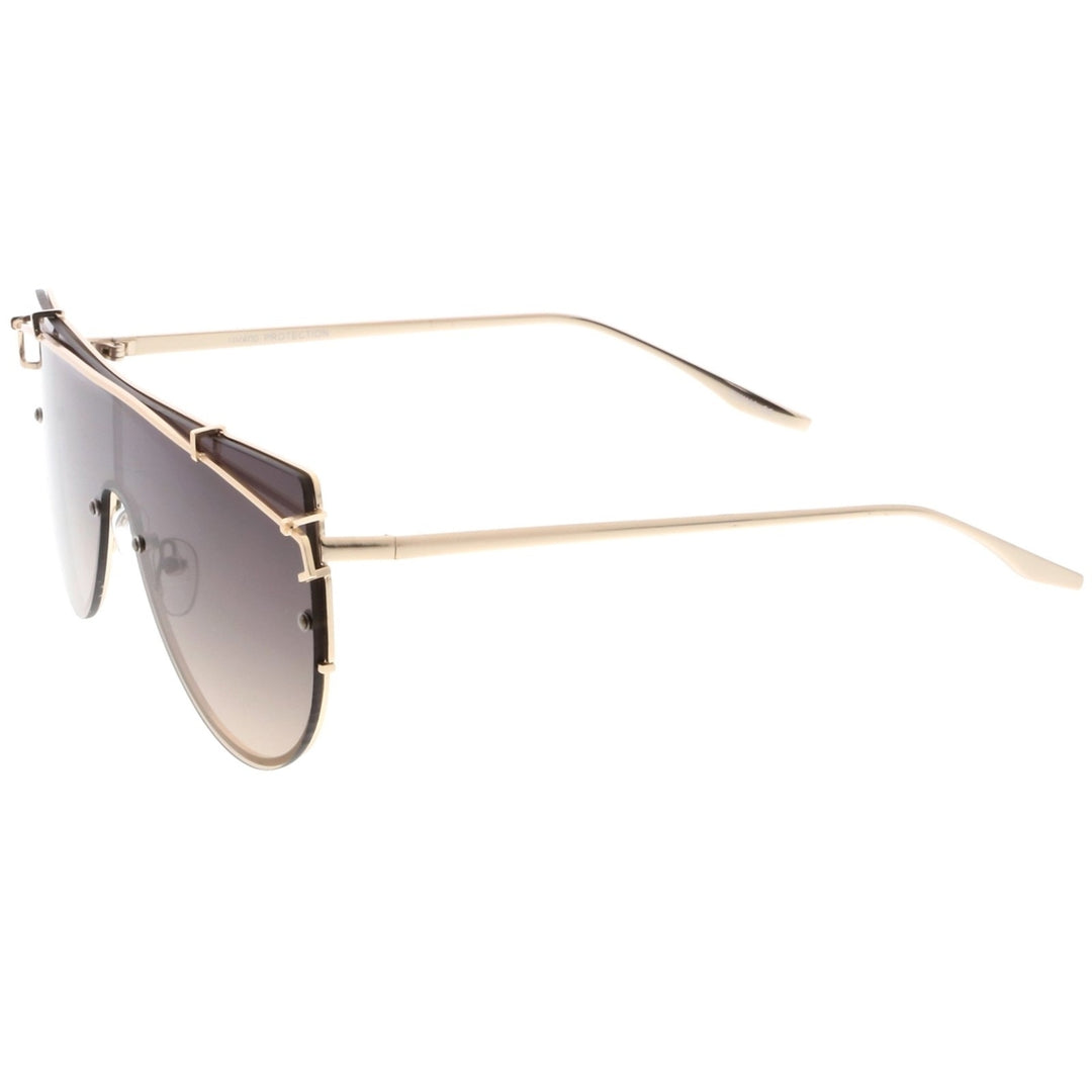Futuristic Rimless Metal Crossbar Nuetral Colored Mono Lens Shield Sunglasses 64mm Image 3