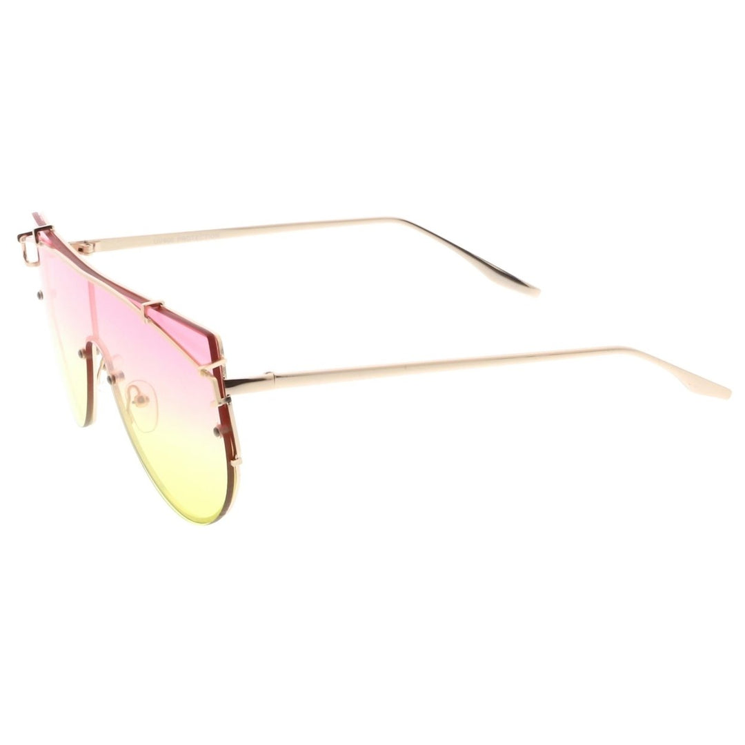 Futuristic Rimless Metal Crossbar Gradient Colored Mono Lens Shield Sunglasses 61mm Image 3