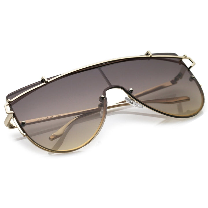 Futuristic Rimless Metal Crossbar Nuetral Colored Mono Lens Shield Sunglasses 64mm Image 4