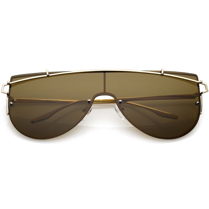 Futuristic Rimless Metal Crossbar Nuetral Colored Mono Lens Shield Sunglasses 64mm Image 4
