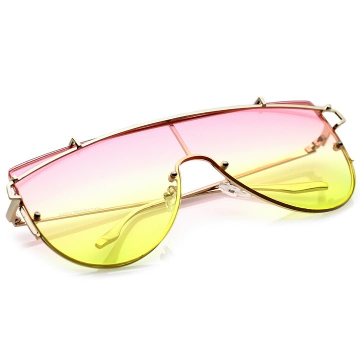 Futuristic Rimless Metal Crossbar Gradient Colored Mono Lens Shield Sunglasses 61mm Image 4