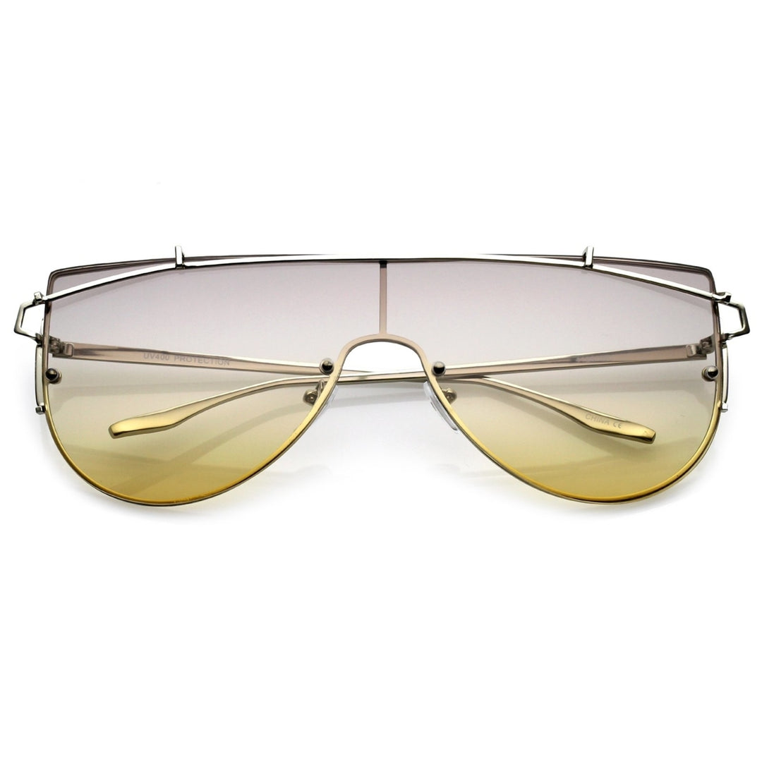 Futuristic Rimless Metal Crossbar Gradient Colored Mono Lens Shield Sunglasses 61mm Image 4