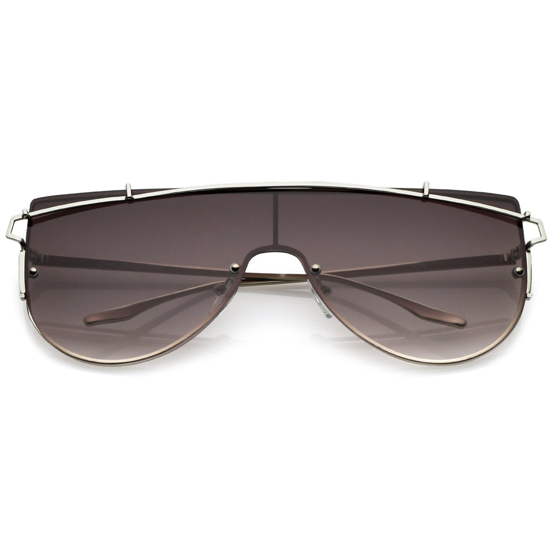 Futuristic Rimless Metal Crossbar Nuetral Colored Mono Lens Shield Sunglasses 64mm Image 6