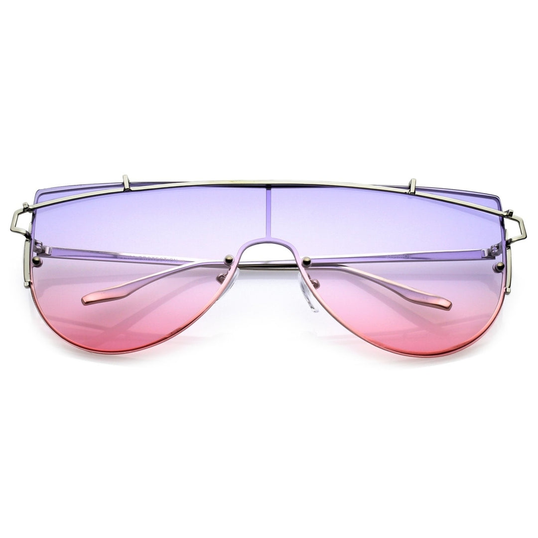 Futuristic Rimless Metal Crossbar Gradient Colored Mono Lens Shield Sunglasses 61mm Image 6