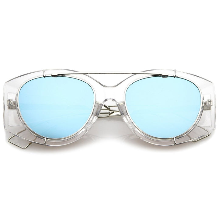 Futuristic Oversize Mirrored Flat Lens Sunglasses Translucent Wire Metal Arms 53mm Image 1