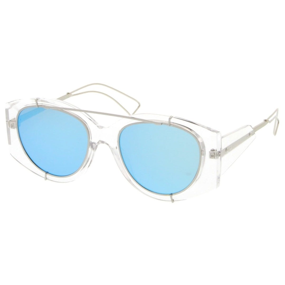 Futuristic Oversize Mirrored Flat Lens Sunglasses Translucent Wire Metal Arms 53mm Image 2