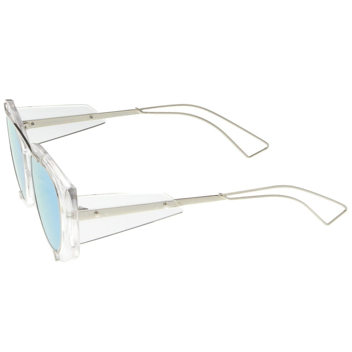 Futuristic Oversize Mirrored Flat Lens Sunglasses Translucent Wire Metal Arms 53mm Image 3