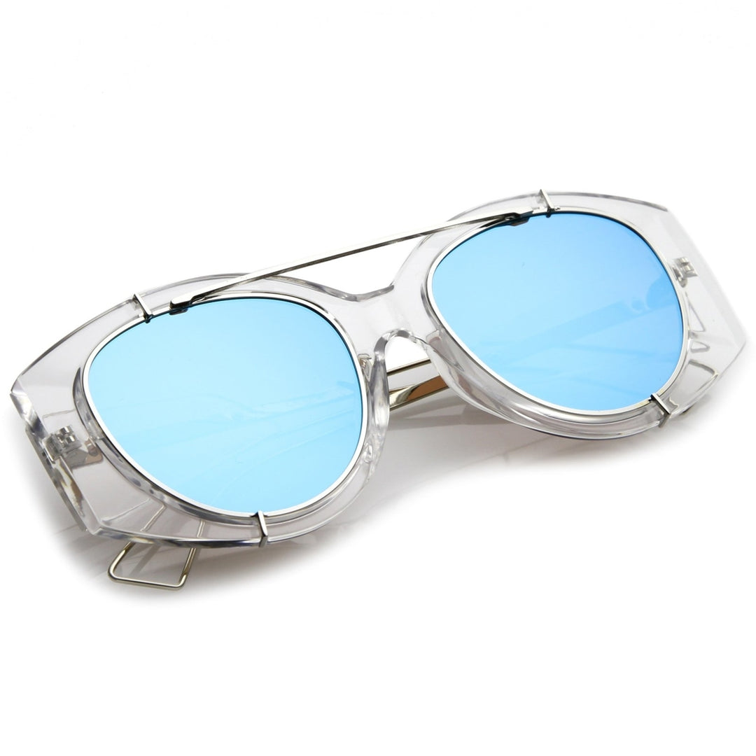 Futuristic Oversize Mirrored Flat Lens Sunglasses Translucent Wire Metal Arms 53mm Image 4