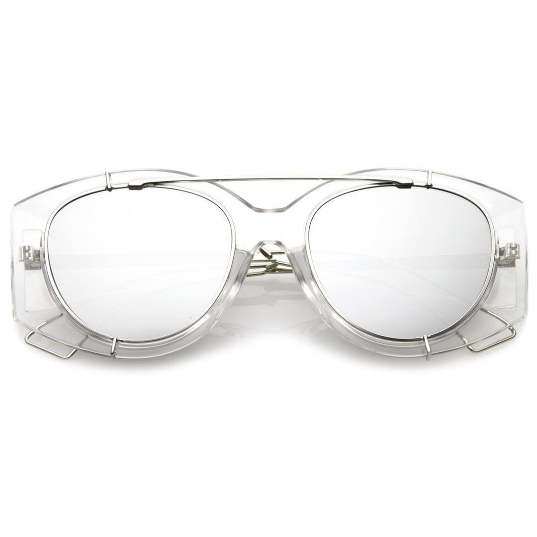 Futuristic Oversize Mirrored Flat Lens Sunglasses Translucent Wire Metal Arms 53mm Image 4