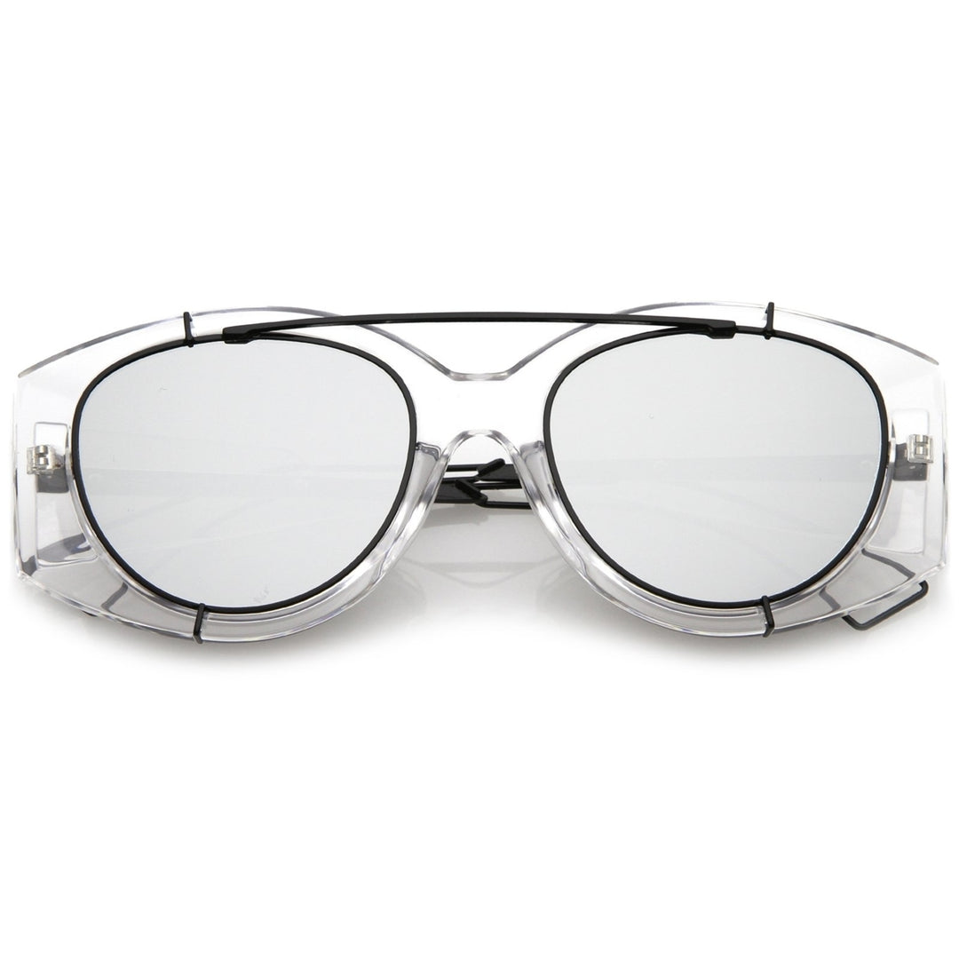 Futuristic Oversize Mirrored Flat Lens Sunglasses Translucent Wire Metal Arms 53mm Image 6