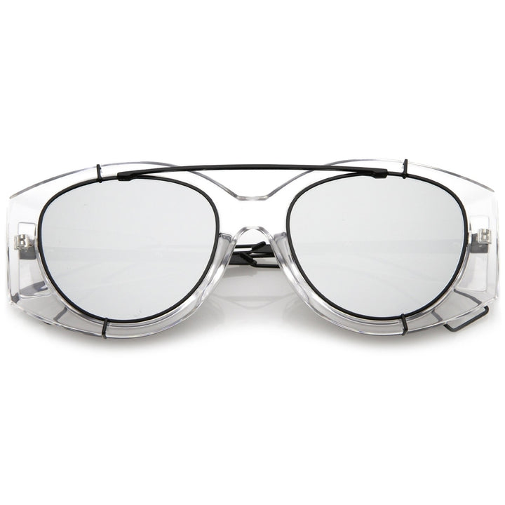 Futuristic Oversize Mirrored Flat Lens Sunglasses Translucent Wire Metal Arms 53mm Image 6