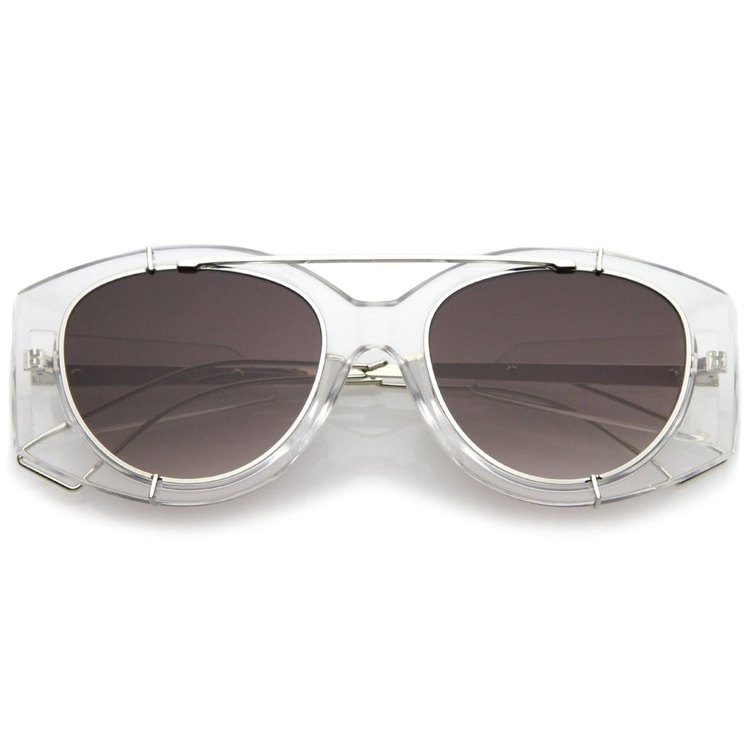 Futuristic Oversize Sunglasses Translucent Frame Round Flat Lens 53mm UV Protection Image 4