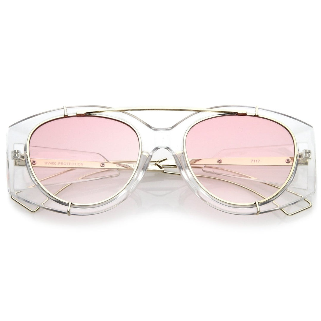 Futuristic Oversize Sunglasses Translucent Frame Round Flat Lens 53mm UV Protection Image 6