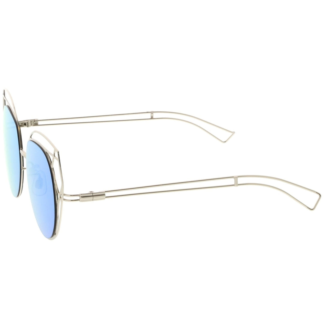 Geometric Cutout Thin Metal Cat Eye Sunglasses Round Mirrored Flat Lens 53mm Image 3