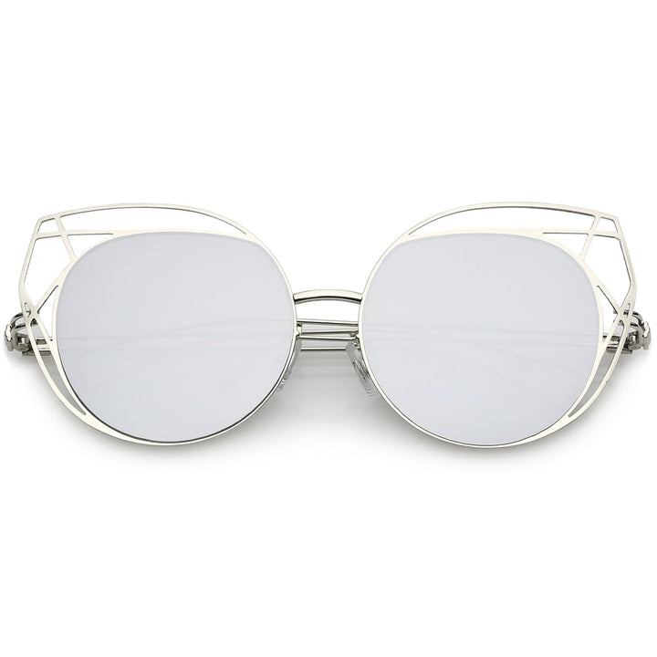 Geometric Cutout Thin Metal Cat Eye Sunglasses Round Mirrored Flat Lens 53mm Image 4