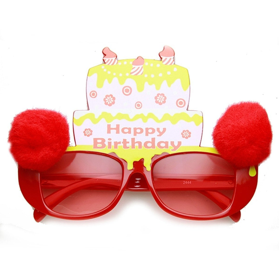 Colorful Birthday Cake Furry Puff Ball Novelty Party Sunglasses UV400 Lenses Image 1