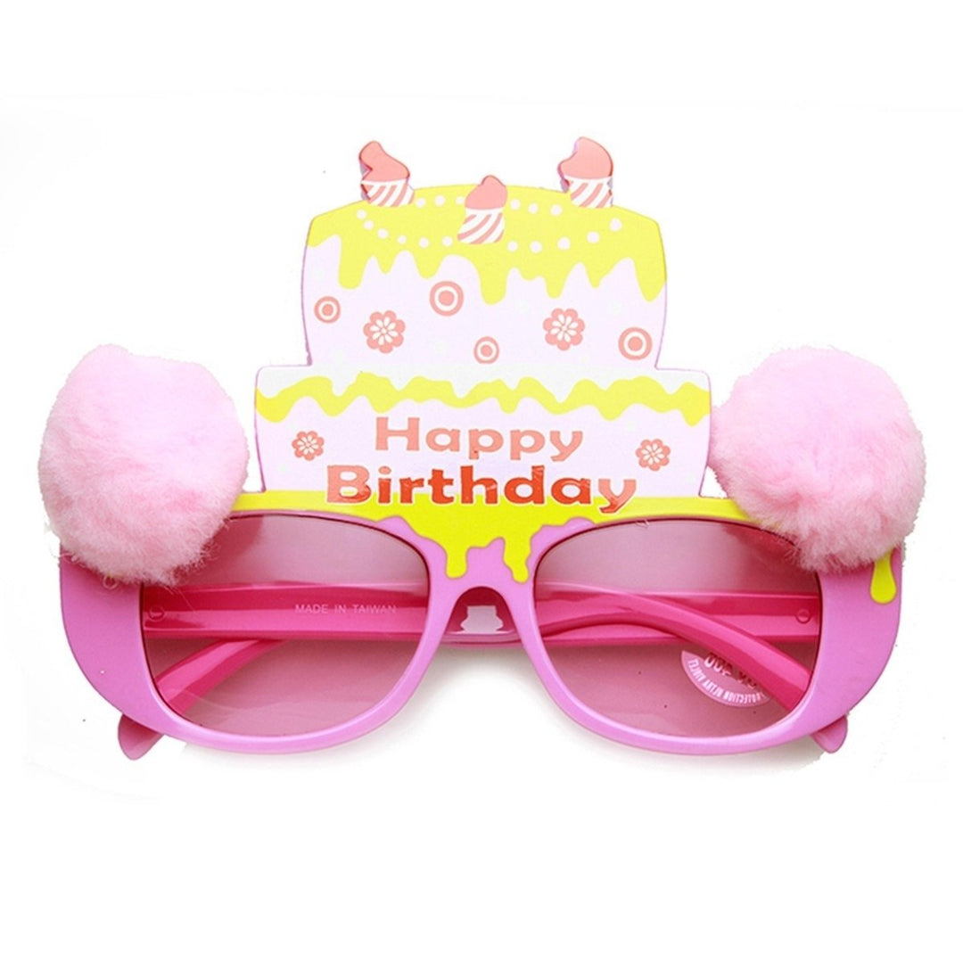 Colorful Birthday Cake Furry Puff Ball Novelty Party Sunglasses UV400 Lenses Image 4